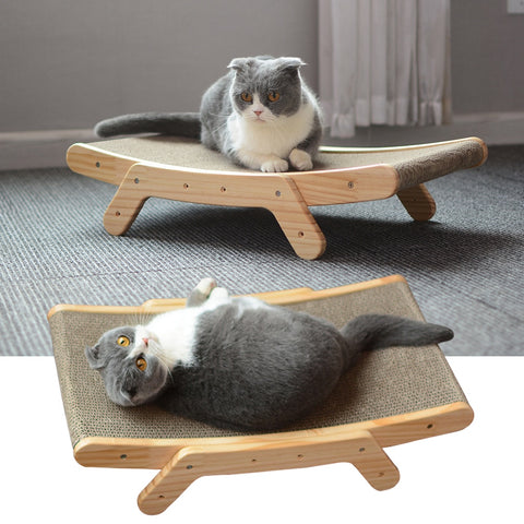 Image of Wooden Cat Scratcher Scraper. | Detachable Lounge Bed | 3 In 1 Scratching Pad For Cats