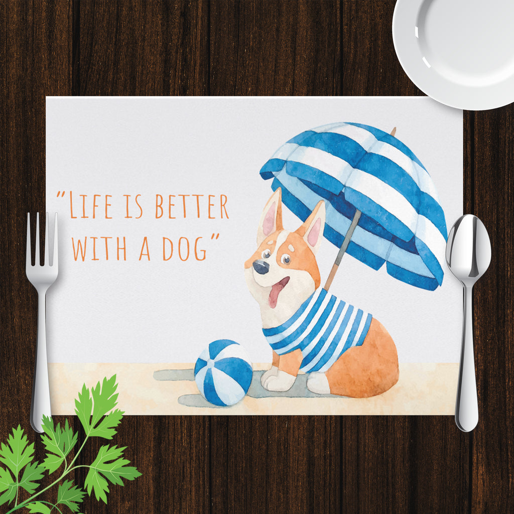 Placemat with Watercolor Corgi Design