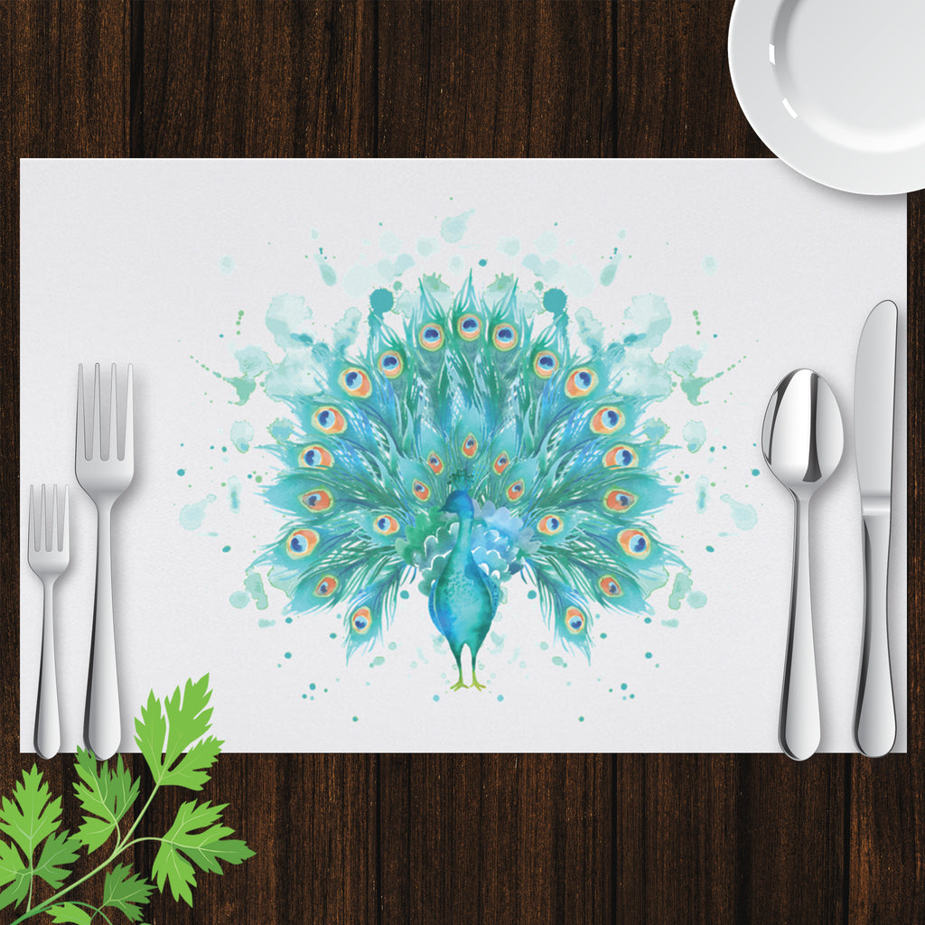 Placemat with Watercolor Peacock Design