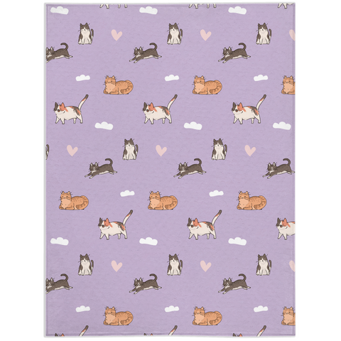 Image of Purple Minky Blanket with Watercolor Cats Design