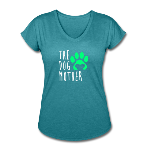 Image of The Dog Mother - Women's Tri-Blend V-Neck T-Shirt - heather turquoise
