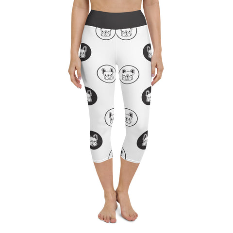 Image of Black and White French Bulldog Design Yoga Capri Leggings