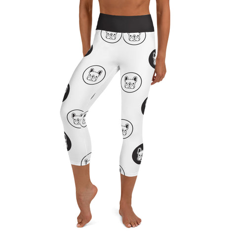 Image of Black and White French Bulldog Design Yoga Capri Leggings