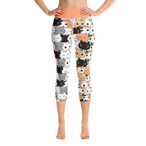 Cute Cat Design Pattern Yoga Capri Leggings