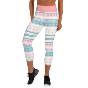 Pastel Pink and Blue Pattern Design Yoga Capri Leggings