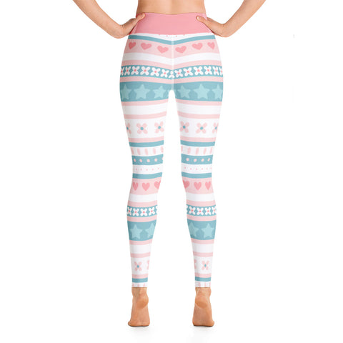 Image of Pastel Pink and Blue Pattern Design Yoga Leggings