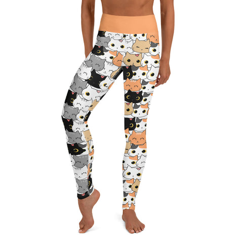 Image of Cute Cat Pattern Design Yoga Leggings