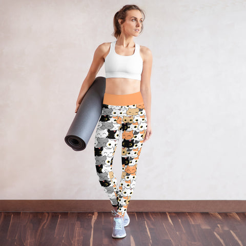 Image of Cute Cat Pattern Design Yoga Leggings