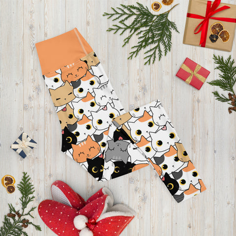 Image of Cute Cat Pattern Design Yoga Leggings