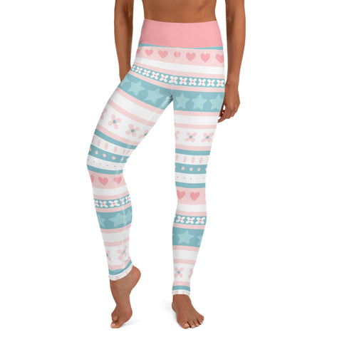 Image of Pastel Pink and Blue Pattern Design Yoga Leggings