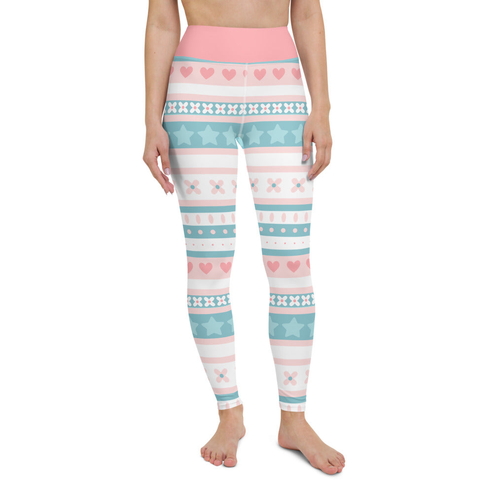 Pastel Pink and Blue Pattern Design Yoga Leggings