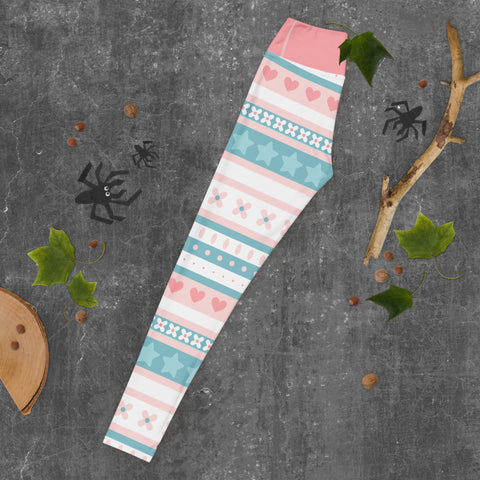 Image of Pastel Pink and Blue Pattern Design Yoga Leggings