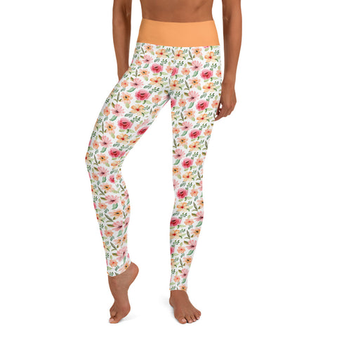 Image of Watercolor Floral Design Yoga Leggings