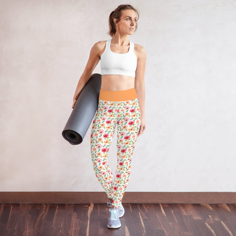Image of Watercolor Floral Design Yoga Leggings