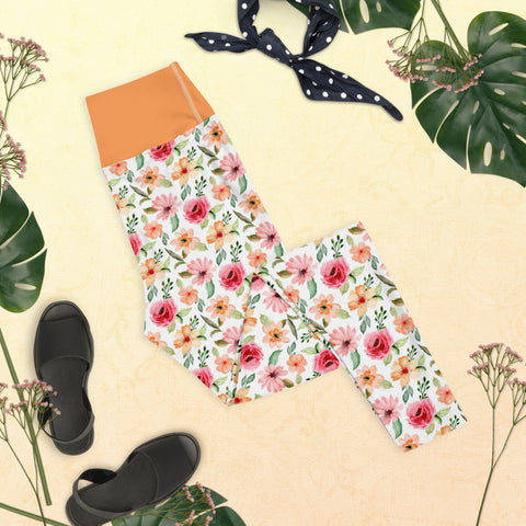 Image of Watercolor Floral Design Yoga Leggings