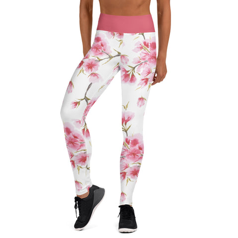 Image of Watercolor Cherry Blossom Design Yoga Leggings