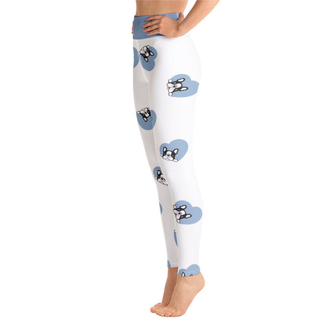 Image of Blue Hearts with Dog Design Yoga Leggings