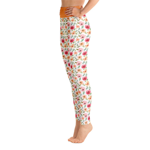 Image of Watercolor Floral Design Yoga Leggings