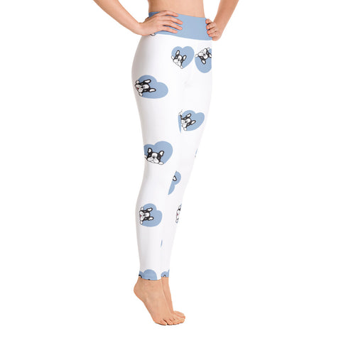 Image of Blue Hearts with Dog Design Yoga Leggings