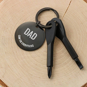 Dad Can Fix Everything Key Chain with Full Functional Pocket Screw Drivers  - Great Father's Day Gift | Stainless Steel