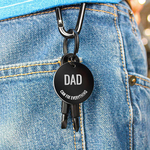 Image of Dad Can Fix Everything Key Chain with Full Functional Pocket Screw Drivers  - Great Father's Day Gift | Stainless Steel