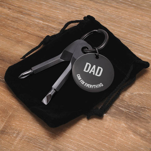 Image of Dad Can Fix Everything Key Chain with Full Functional Pocket Screw Drivers  - Great Father's Day Gift | Stainless Steel