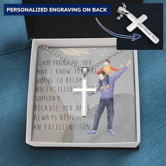 Personalized Cross Necklace | Dad's Gift to Son | Proud Dad | Excellent Son