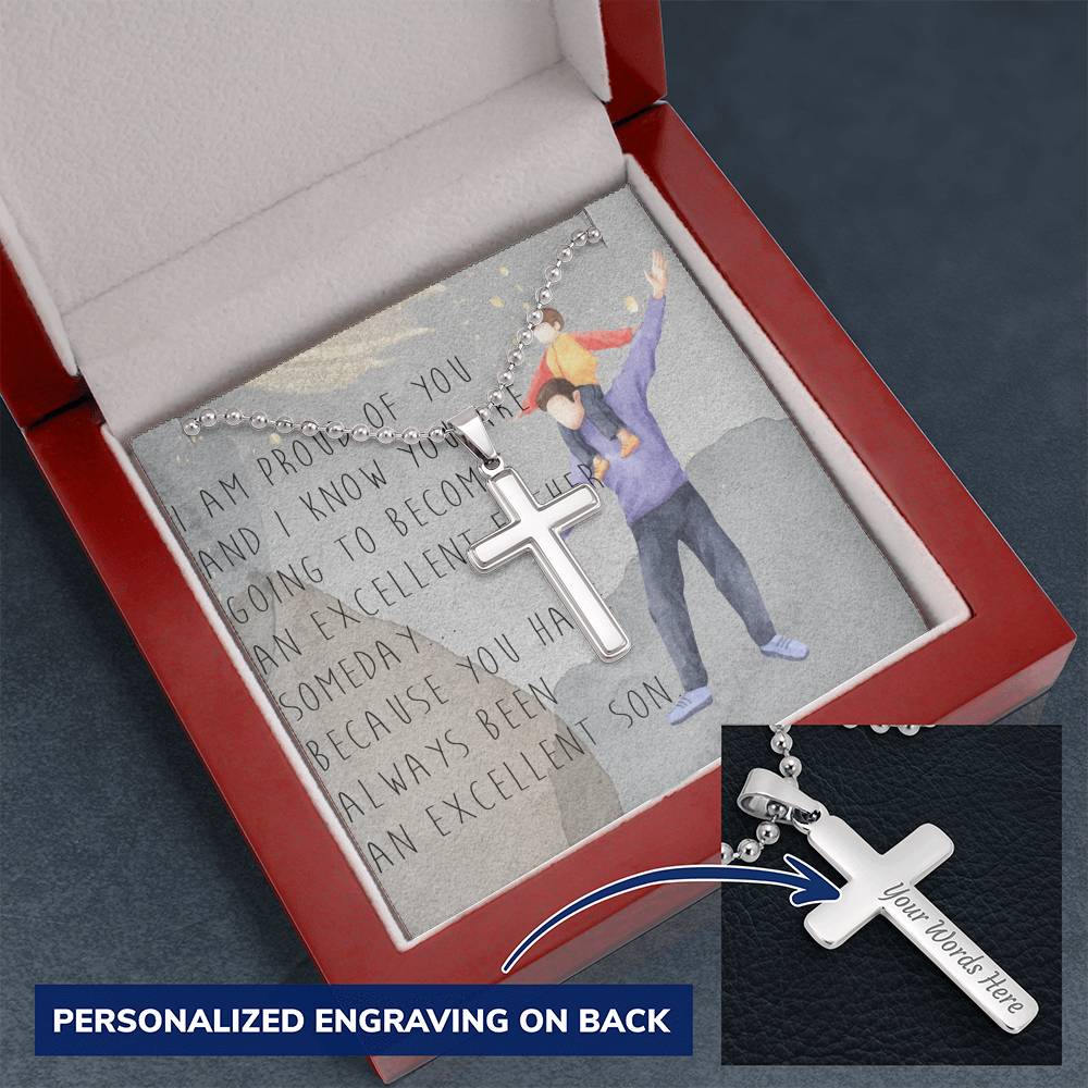 Personalized Cross Necklace | Dad's Gift to Son | Proud Dad | Excellent Son