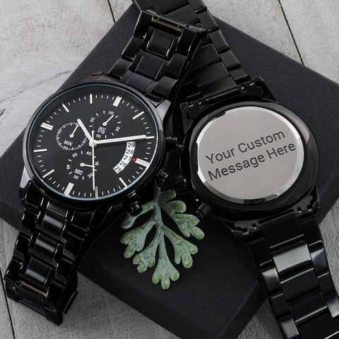 Customized Black Chronograph Watch - Great Father's Day Gift! Water Proof - Scratch Proof  Ships from USA