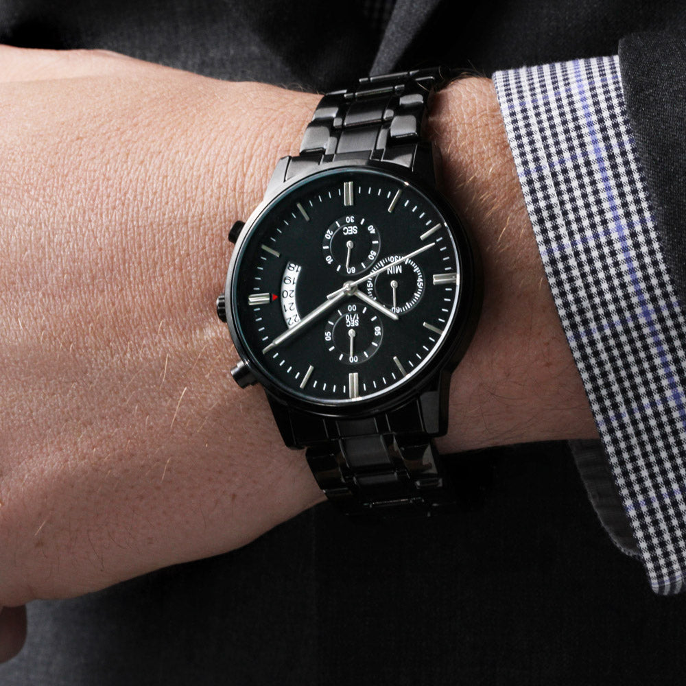 Customized Black Chronograph Watch - Great Father's Day Gift! Water Proof - Scratch Proof  Ships from USA