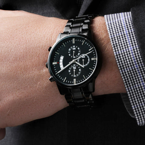 Image of Customizable Engraved Black Chronograph Watch