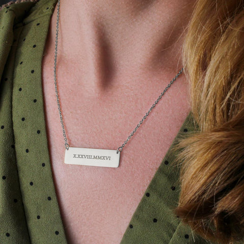 Image of Personalized Coordinate Horizontal Bar Necklace | Surprise Your Wife with This Perfect Gift