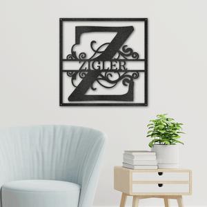 Personalized Split Square Monogram Metal Art Sign | Made in USA