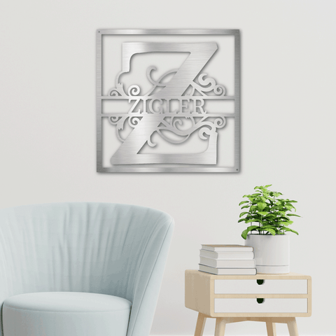 Personalized Split Square Monogram Metal Art Sign | Made in USA
