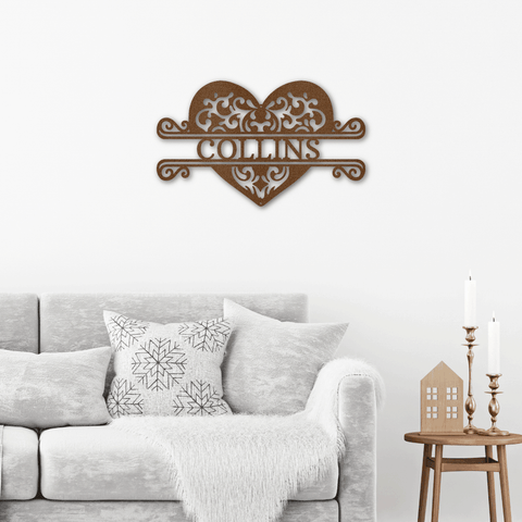 Personalized Fancy Heart monogram Metal Art Sign | Made in USA