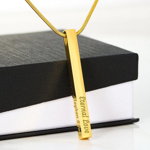Custom Bar Necklace for Women | 4 Sides Personalized Necklace | 3D Bar Necklace | Gift for Mom