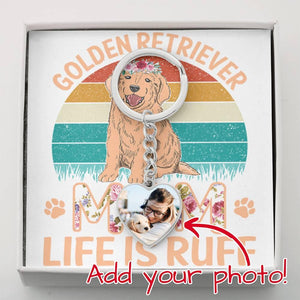 Personalized Photo Heart Keychain | Golden Retriever Mom