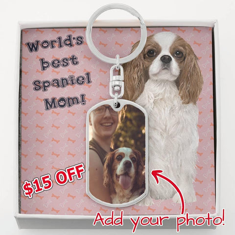 Image of Dog Tag Photo Keychain | Spaniel Mom