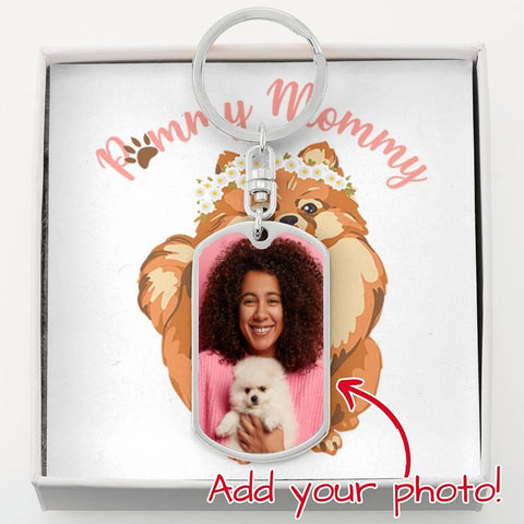 Image of Personalized Dog Tag Photo Keychain | Pomeranian Mom
