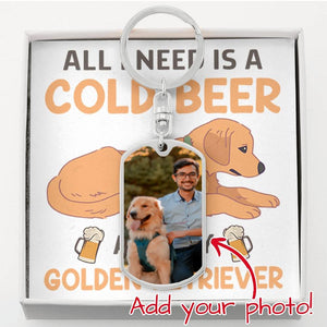 Personalized Dog Tag Photo Keychain | Golden Retriever Dad