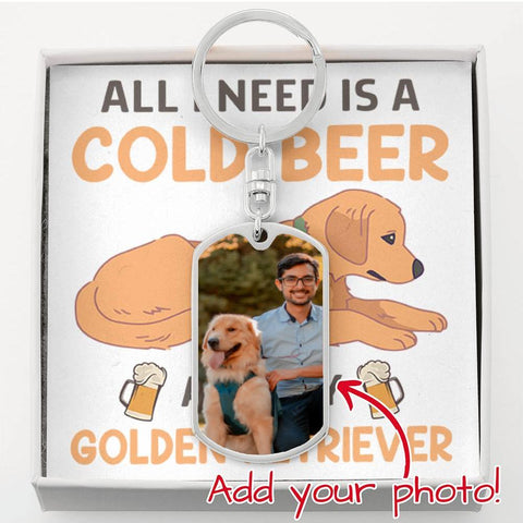Image of Personalized Dog Tag Photo Keychain | Golden Retriever Dad
