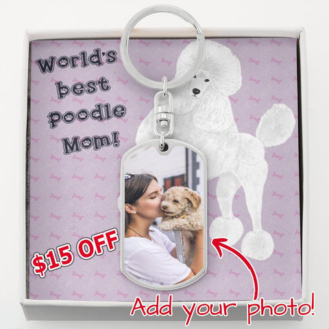 Image of Dog Tag Photo Keychain | Poodle Mom