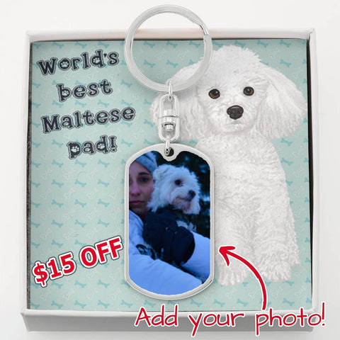 Image of Dog Tag Photo Keychain | Maltese Dad