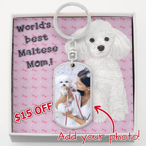 Image of Dog Tag Photo Keychain | Maltese Mom
