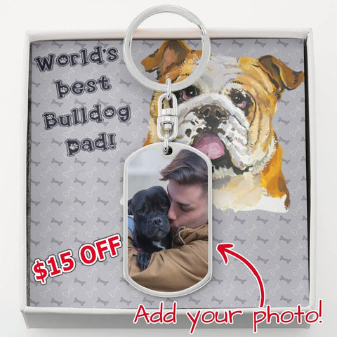 Image of Dog Tag Photo Keychain | Bulldog Dad