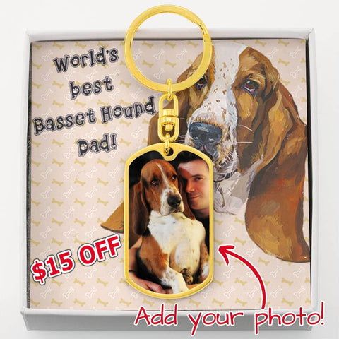 Image of Dog Tag Photo Keychain | Basset Hound Dad