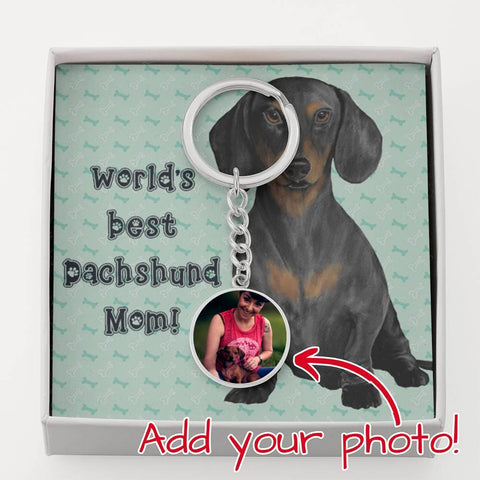 Image of Personalized Circle Photo Keychain | Dachshund Mom