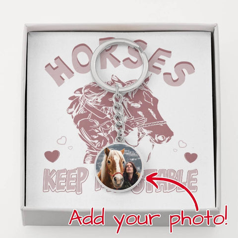 Image of Personalized Circle Photo Keychain | Horse Lover Gift