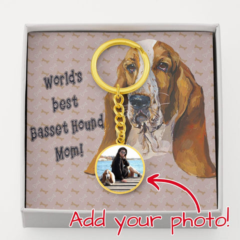 Image of Personalized Circle Photo Keychain | Basset Hound Mom