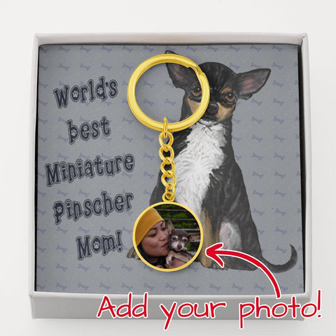 Image of Personalized Circle Photo Keychain | Miniature Pinscher Mom